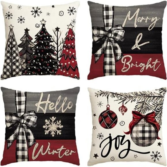 Merry Christmas Joy Xmas Trees Red Throw Pillow Covers, 18 x 18 Inch - Picture 8 of 14